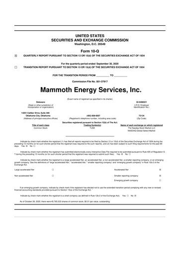 Miniature Mammoth Energy Services 10-Q Rapport trimestriel 2020 