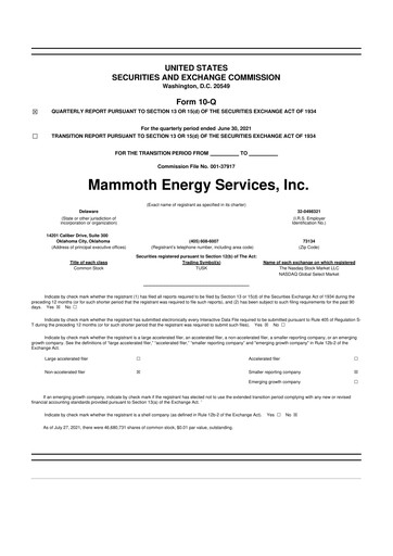 Miniature Mammoth Energy Services 10-Q Rapport trimestriel 2021 