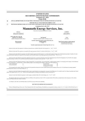 Miniature Mammoth Energy Services 10-K Rapport annuel 2021