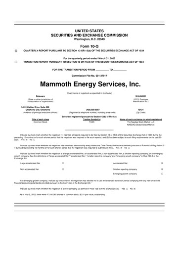 Miniature Mammoth Energy Services 10-Q Rapport trimestriel 2022 