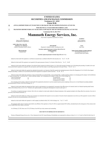 Miniature Mammoth Energy Services 10-K Rapport annuel 2022