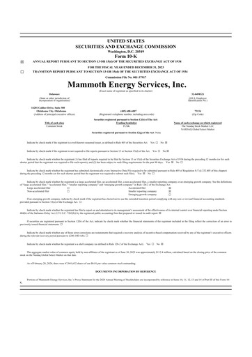 Miniature Mammoth Energy Services 10-K Rapport annuel 2023