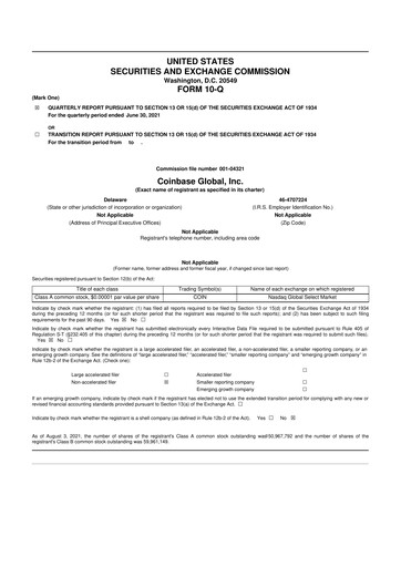 Miniature Coinbase 10-Q Rapport trimestriel 2021 