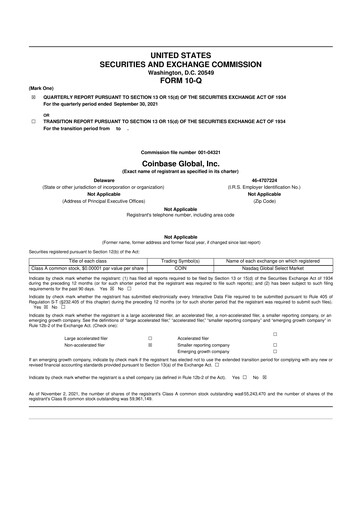 Miniature Coinbase 10-Q Rapport trimestriel 2021 