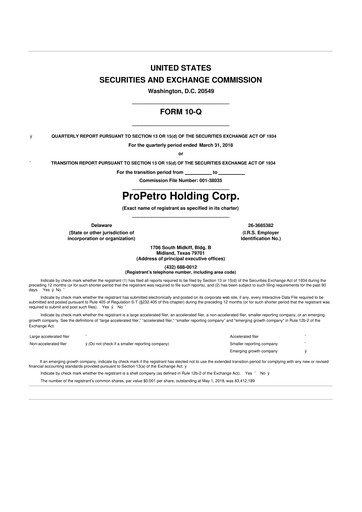 Thumbnail ProPetro 10-Q Quarterly Report FY2018 