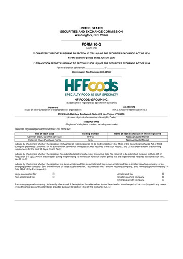 Vorschaubild HF Foods Group
 10-Q Quartalsbericht 2026 