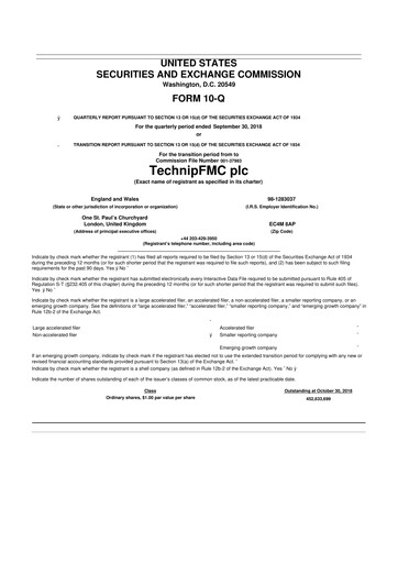 Thumbnail TechnipFMC
 10-Q Quarterly Report FY2018 
