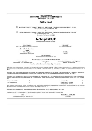 Thumbnail TechnipFMC
 10-Q Quarterly Report FY2021 