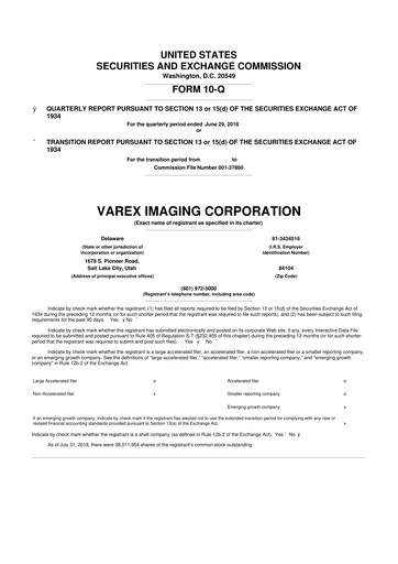 Thumbnail Varex Imaging
 10-Q Quarterly Report FY2018 