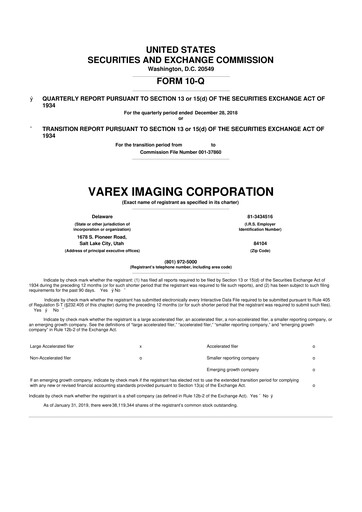 Thumbnail Varex Imaging
 10-Q Quarterly Report FY2019 