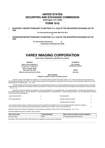 Thumbnail Varex Imaging
 10-Q Quarterly Report FY2019 