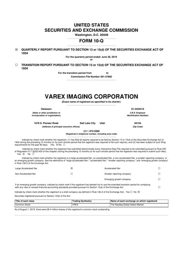 Thumbnail Varex Imaging
 10-Q Quarterly Report FY2019 