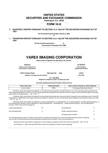 Thumbnail Varex Imaging
 10-Q Quarterly Report FY2020 