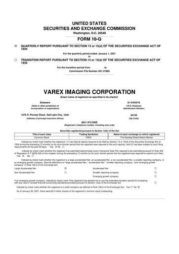 Thumbnail Varex Imaging
 10-Q Quarterly Report FY2021 