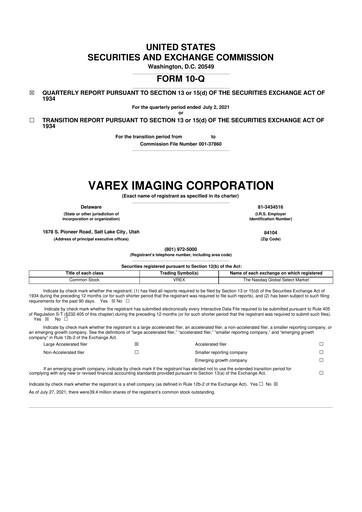 Thumbnail Varex Imaging
 10-Q Quarterly Report FY2021 
