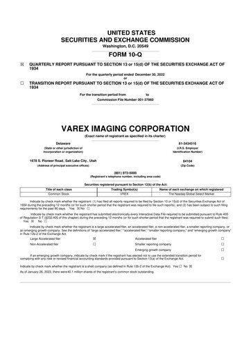 Thumbnail Varex Imaging
 10-Q Quarterly Report FY2023 