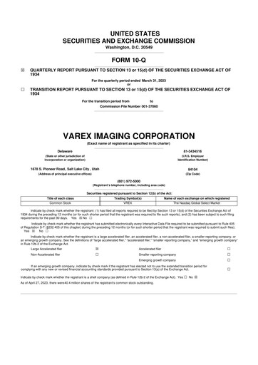 Thumbnail Varex Imaging
 10-Q Quarterly Report FY2023 