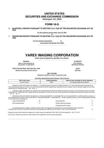 Thumbnail Varex Imaging
 10-Q Quarterly Report FY2023 