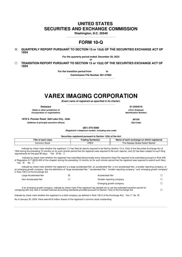 Thumbnail Varex Imaging
 10-Q Quarterly Report FY2024 
