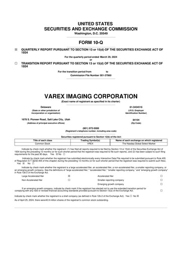 Thumbnail Varex Imaging
 10-Q Quarterly Report FY2024 
