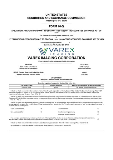 Thumbnail Varex Imaging
 10-Q Quarterly Report FY2025 