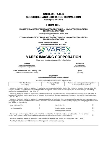 Thumbnail Varex Imaging
 10-Q Quarterly Report FY2025 