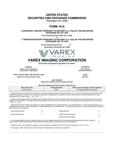 Thumbnail Varex Imaging
 10-Q Quarterly Report FY2025 