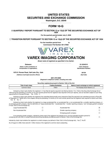 Thumbnail Varex Imaging
 10-Q Quarterly Report FY2026 