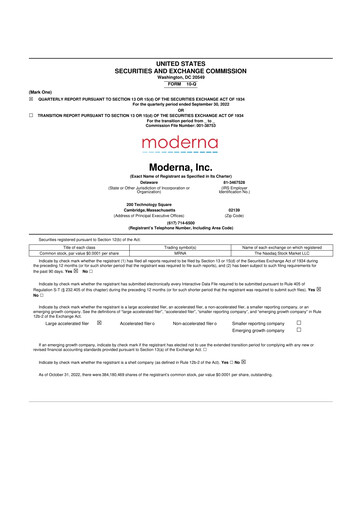 Thumbnail Moderna
 10-Q Quarterly Report FY2022 