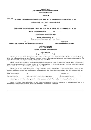 Thumbnail Applied Optoelectronics 10-Q Quarterly Report FY2016 