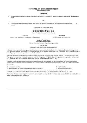 Miniature Simulations Plus
 10-Q Rapport trimestriel 2017 