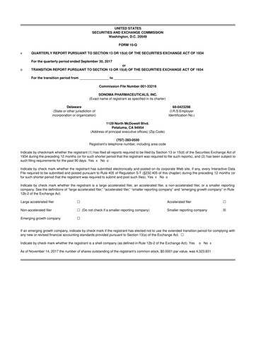 Thumbnail Sonoma Pharmaceuticals 10-Q Quarterly Report FY2018 