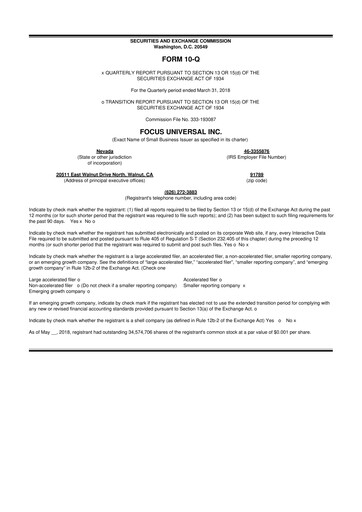 Thumbnail Focus Universal 10-Q Quarterly Report FY 