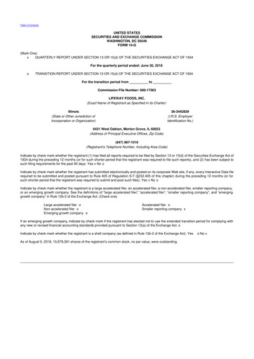 Thumbnail Lifeway Foods
 10-Q Quarterly Report FY2018 