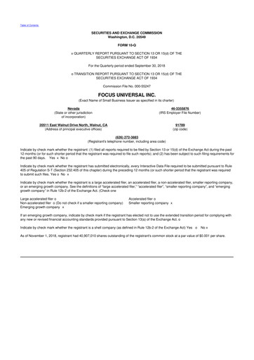 Thumbnail Focus Universal 10-Q Quarterly Report FY2018 