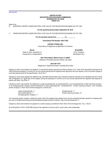 Thumbnail Lifeway Foods
 10-Q Quarterly Report FY2018 