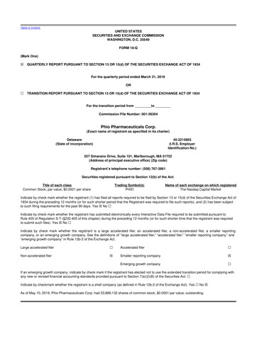 Thumbnail Phio Pharmaceuticals 10-Q Quarterly Report FY2019 