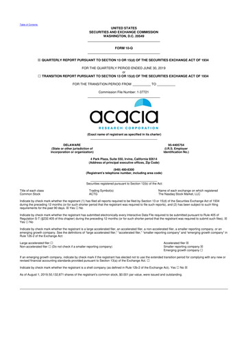 Thumbnail Acacia Research
 10-Q Quarterly Report FY2019 