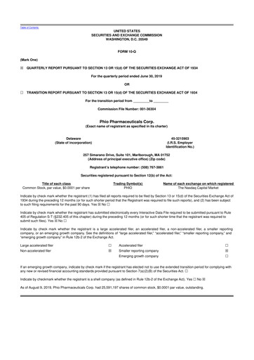 Thumbnail Phio Pharmaceuticals 10-Q Quarterly Report FY2019 