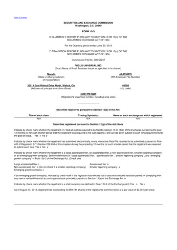 Thumbnail Focus Universal 10-Q Quarterly Report FY2019 