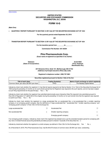 Thumbnail Phio Pharmaceuticals 10-Q Quarterly Report FY2019 