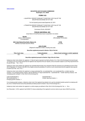 Thumbnail Focus Universal 10-Q Quarterly Report FY2019 