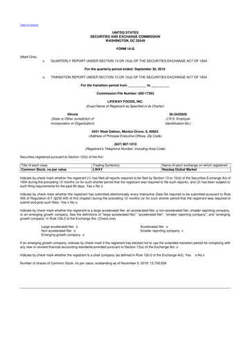 Thumbnail Lifeway Foods
 10-Q Quarterly Report FY2019 