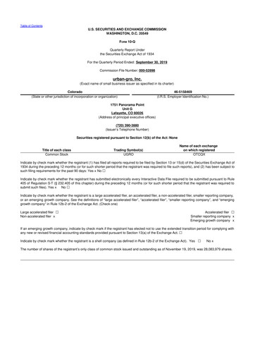 Thumbnail Urban-gro
 10-Q Quarterly Report FY2019 
