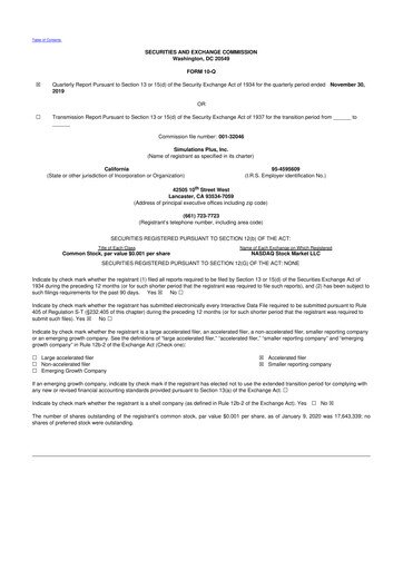 Miniature Simulations Plus
 10-Q Rapport trimestriel 2020 