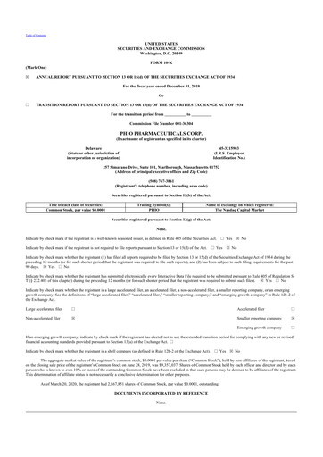 Thumbnail Phio Pharmaceuticals 10-K Annual Report 2019