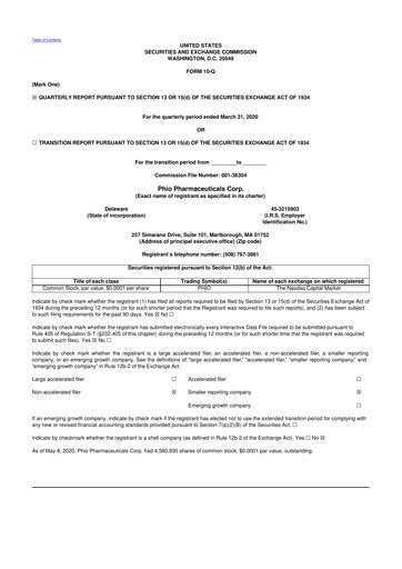 Thumbnail Phio Pharmaceuticals 10-Q Quarterly Report FY2020 
