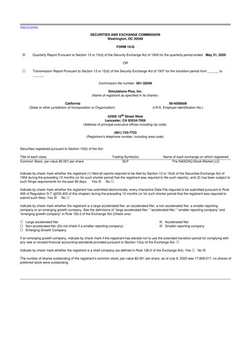 Miniature Simulations Plus
 10-Q Rapport trimestriel 2020 