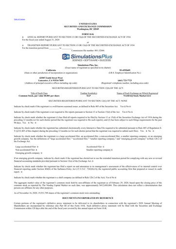 Thumbnail Simulations Plus
 10-K Annual Report 2020