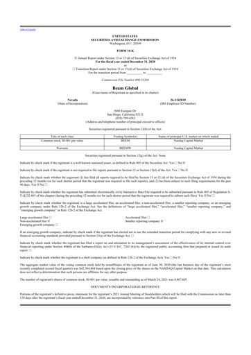 Thumbnail Beam Global 10-K Annual Report 2020